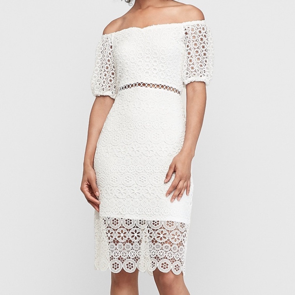 NWT Express Off the Shoulder Crotchet Lace Midi
